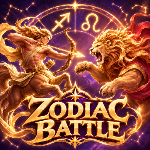 ZODIAC BATTLE app icon: a centaur archer facing a lion